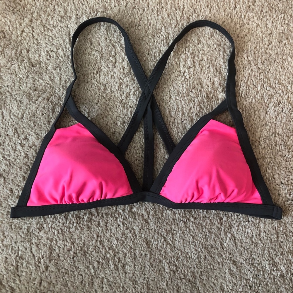 Hot pink triangle cutout bikini top